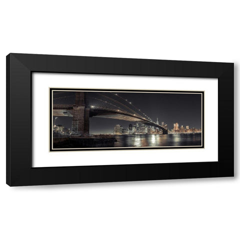 Brooklyn bridge over East river, Lower Manhattan, New York, FTBR-1910 Black Modern Wood Framed Art Print with Double Matting by Frank, Assaf