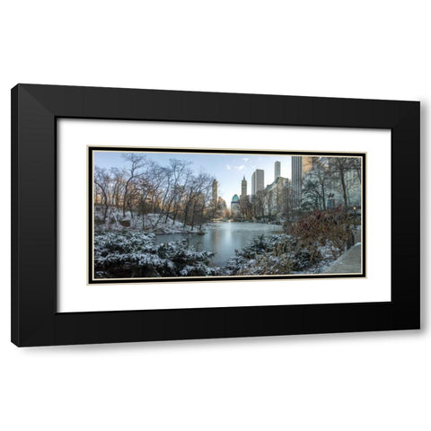Central park with Lower Manhattan skyline, New York Black Modern Wood Framed Art Print with Double Matting by Frank, Assaf