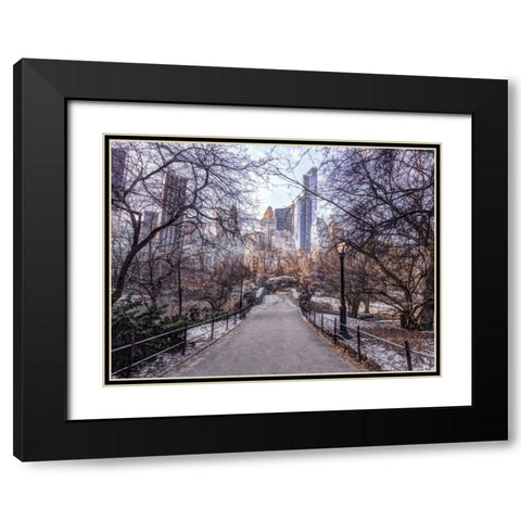 Pathway through Central park, New York Black Modern Wood Framed Art Print with Double Matting by Frank, Assaf