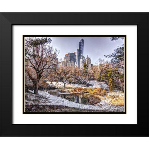 Central park with Lower Manhattan skyline, New York Black Modern Wood Framed Art Print with Double Matting by Frank, Assaf