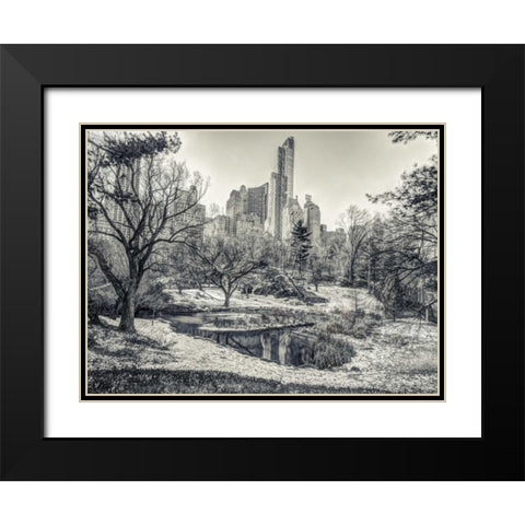 Central park with Lower Manhattan skyline, New York Black Modern Wood Framed Art Print with Double Matting by Frank, Assaf