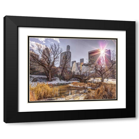Central park with Lower Manhattan skyline, New York Black Modern Wood Framed Art Print with Double Matting by Frank, Assaf