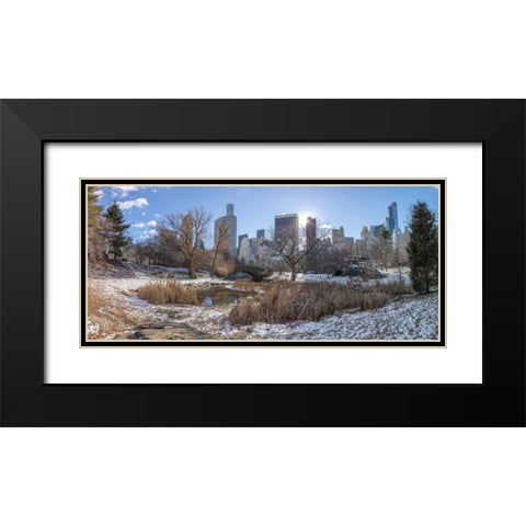 Central park with Lower Manhattan skyline, New York Black Modern Wood Framed Art Print with Double Matting by Frank, Assaf
