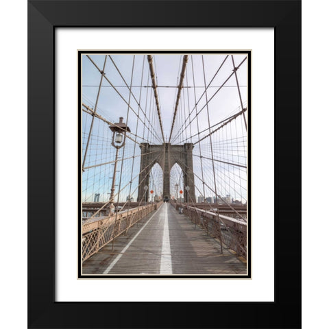 Brooklyn bridge, New York Black Modern Wood Framed Art Print with Double Matting by Frank, Assaf