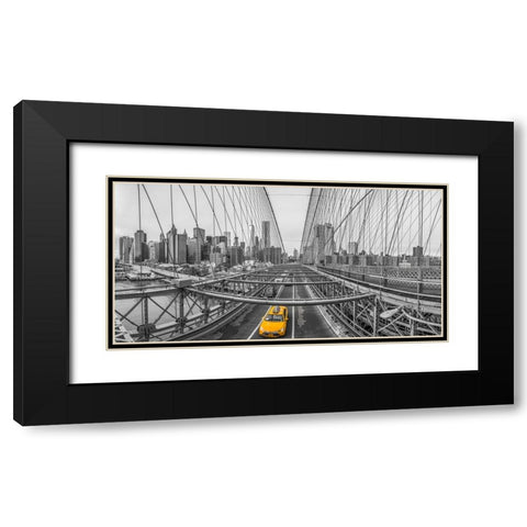 Brooklyn bridge, New York Black Modern Wood Framed Art Print with Double Matting by Frank, Assaf