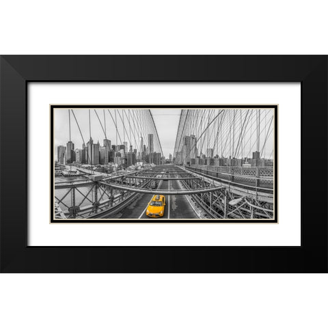 Brooklyn bridge, New York Black Modern Wood Framed Art Print with Double Matting by Frank, Assaf