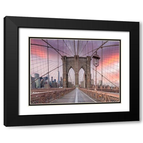 Brooklyn bridge, New York Black Modern Wood Framed Art Print with Double Matting by Frank, Assaf