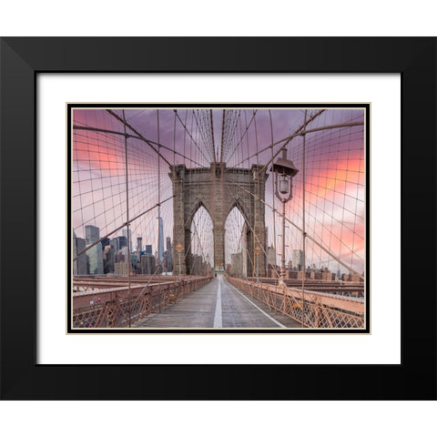 Brooklyn bridge, New York Black Modern Wood Framed Art Print with Double Matting by Frank, Assaf