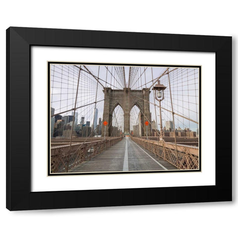 Brooklyn bridge, New York Black Modern Wood Framed Art Print with Double Matting by Frank, Assaf