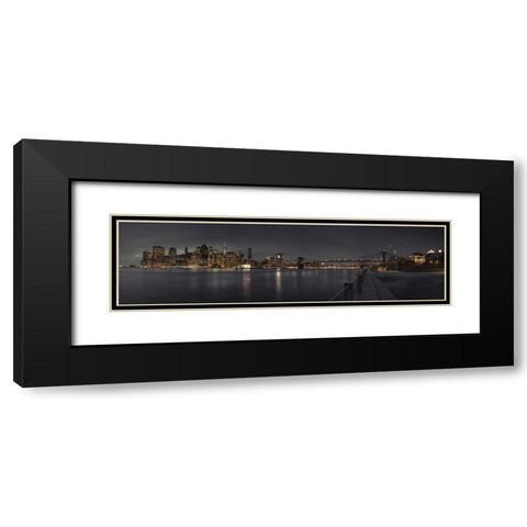 Evening view of Manhattan skyline over East river, New York Black Modern Wood Framed Art Print with Double Matting by Frank, Assaf