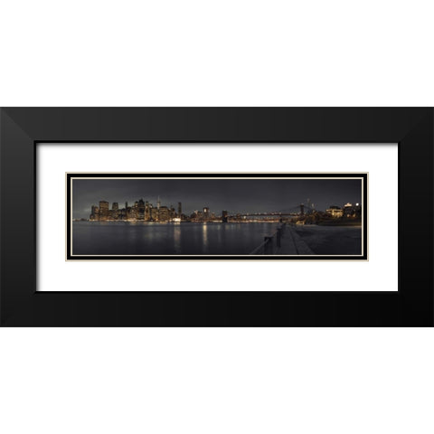 Evening view of Manhattan skyline over East river, New York Black Modern Wood Framed Art Print with Double Matting by Frank, Assaf