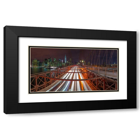 Evening view of Manhattan skyline from Brooklyn bridge Black Modern Wood Framed Art Print with Double Matting by Frank, Assaf