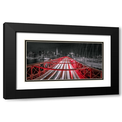 Evening view of Manhattan skyline from Brooklyn bridge Black Modern Wood Framed Art Print with Double Matting by Frank, Assaf