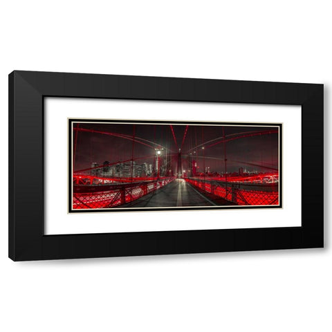 Evening view of Manhattan skyline from Brooklyn bridge Black Modern Wood Framed Art Print with Double Matting by Frank, Assaf