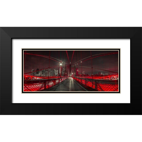 Evening view of Manhattan skyline from Brooklyn bridge Black Modern Wood Framed Art Print with Double Matting by Frank, Assaf