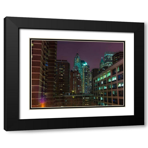 New York cityscape at night Black Modern Wood Framed Art Print with Double Matting by Frank, Assaf