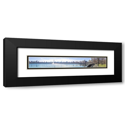 Panoramic view of Lower Manhattan skyline from Central park, New York Black Modern Wood Framed Art Print with Double Matting by Frank, Assaf