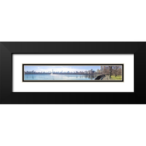 Panoramic view of Lower Manhattan skyline from Central park, New York Black Modern Wood Framed Art Print with Double Matting by Frank, Assaf