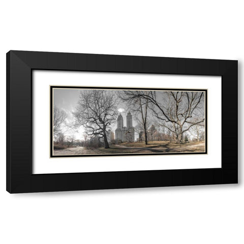 Lower Manhattan cityscape from Central park, New York Black Modern Wood Framed Art Print with Double Matting by Frank, Assaf