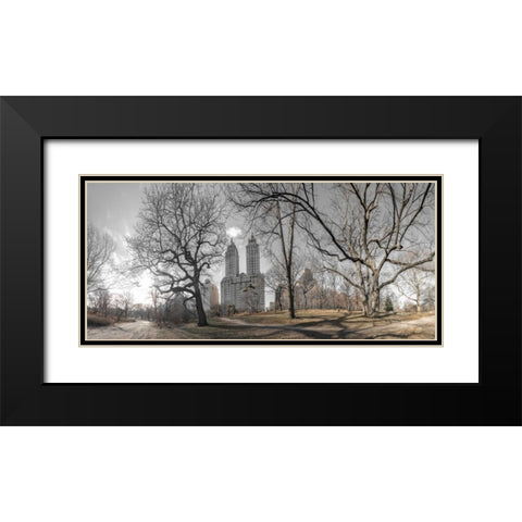 Lower Manhattan cityscape from Central park, New York Black Modern Wood Framed Art Print with Double Matting by Frank, Assaf