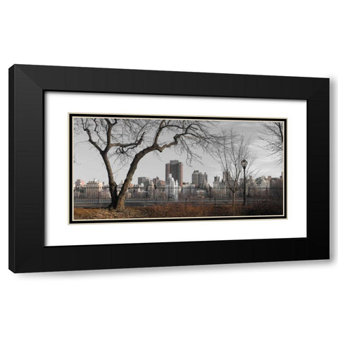 Lower Manhattan cityscape from Central park, New York Black Modern Wood Framed Art Print with Double Matting by Frank, Assaf