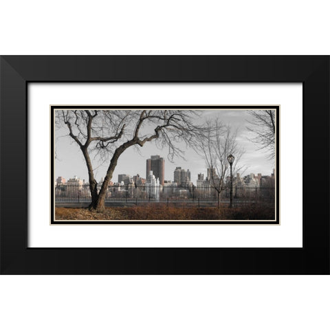 Lower Manhattan cityscape from Central park, New York Black Modern Wood Framed Art Print with Double Matting by Frank, Assaf