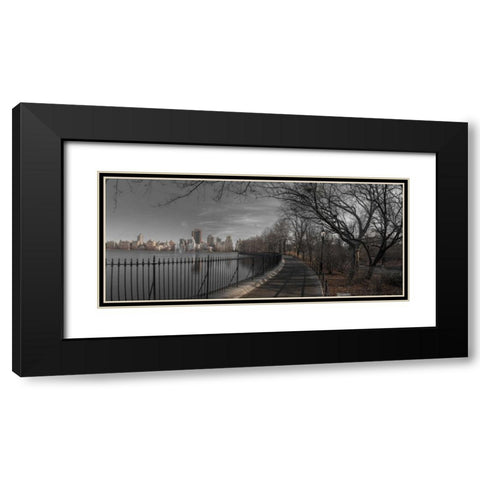Lower Manhattan cityscape from Central park, New York Black Modern Wood Framed Art Print with Double Matting by Frank, Assaf