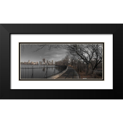 Lower Manhattan cityscape from Central park, New York Black Modern Wood Framed Art Print with Double Matting by Frank, Assaf