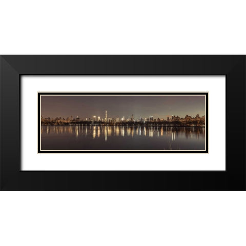 View of New York city skyline from Central park in evening Black Modern Wood Framed Art Print with Double Matting by Frank, Assaf