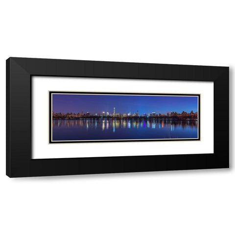 View of New York city skyline from Central park in evening Black Modern Wood Framed Art Print with Double Matting by Frank, Assaf