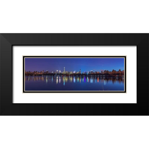 View of New York city skyline from Central park in evening Black Modern Wood Framed Art Print with Double Matting by Frank, Assaf