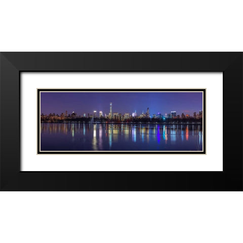 View of New York city skyline from Central park in evening Black Modern Wood Framed Art Print with Double Matting by Frank, Assaf