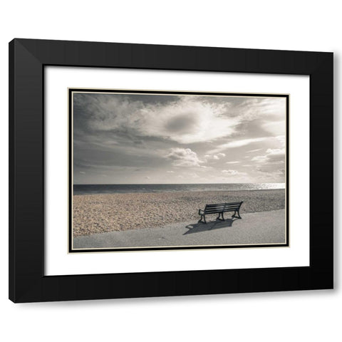 Bench at seaside promenade Black Modern Wood Framed Art Print with Double Matting by Frank, Assaf
