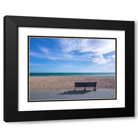 Bench at seaside promenade Black Modern Wood Framed Art Print with Double Matting by Frank, Assaf