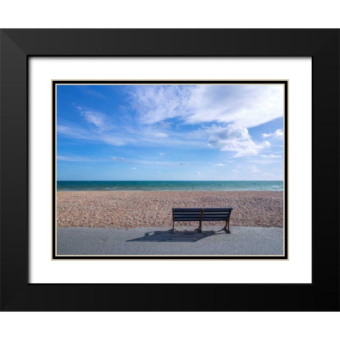 Bench at seaside promenade Black Modern Wood Framed Art Print with Double Matting by Frank, Assaf