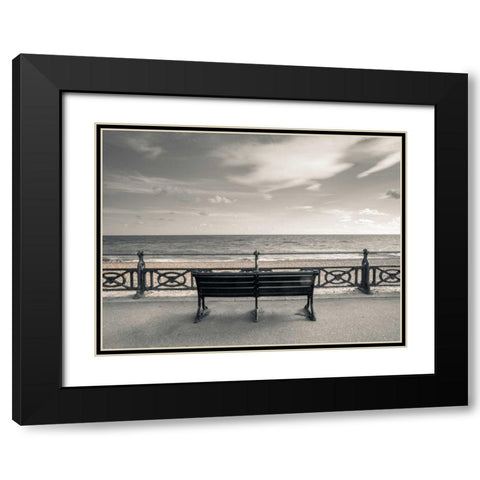 Bench at seaside promenade Black Modern Wood Framed Art Print with Double Matting by Frank, Assaf