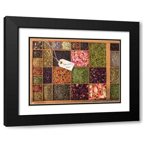 Varieties of tea in a wooden box Black Modern Wood Framed Art Print with Double Matting by Frank, Assaf