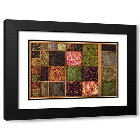 Varieties of tea in a wooden box Black Modern Wood Framed Art Print with Double Matting by Frank, Assaf