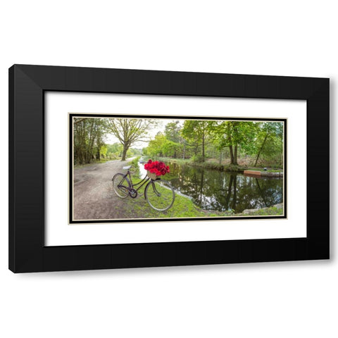Bicycle with bunch of red roses by the canal Black Modern Wood Framed Art Print with Double Matting by Frank, Assaf