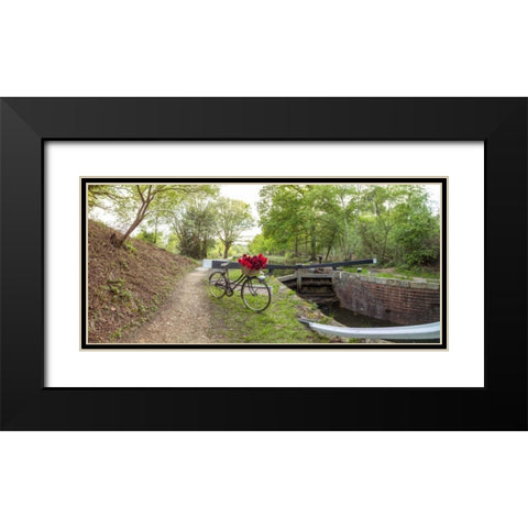 Bicycle with bunch of red roses by the canal Black Modern Wood Framed Art Print with Double Matting by Frank, Assaf