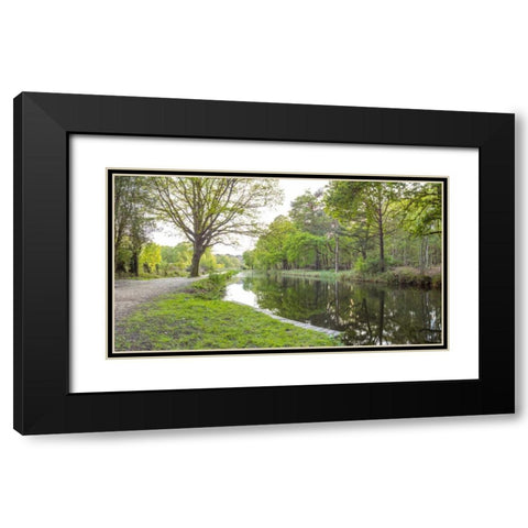 Bicycle with bunch of red roses by the canal Black Modern Wood Framed Art Print with Double Matting by Frank, Assaf