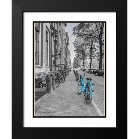 Bicycle parked on the sidewalk-Amsterdam Black Modern Wood Framed Art Print with Double Matting by Frank, Assaf