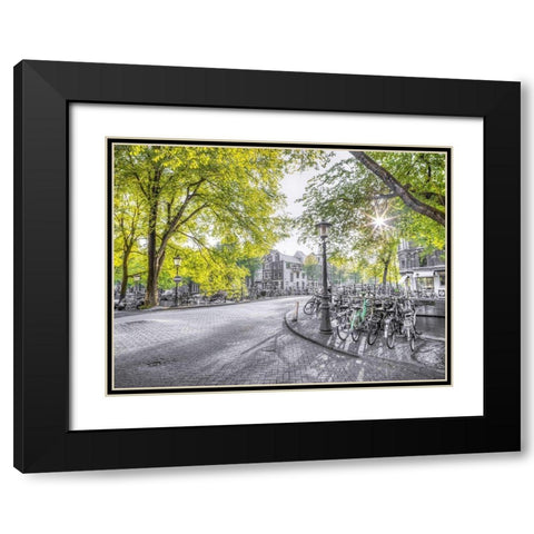 Amsterdam city street Black Modern Wood Framed Art Print with Double Matting by Frank, Assaf