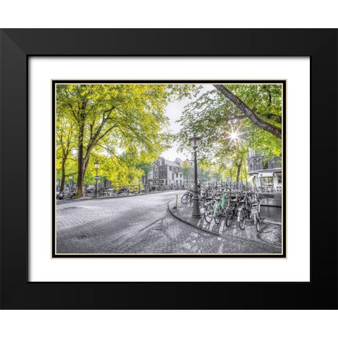 Amsterdam city street Black Modern Wood Framed Art Print with Double Matting by Frank, Assaf