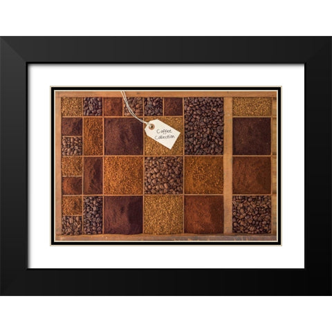 Variety of coffee beans in a wooden box Black Modern Wood Framed Art Print with Double Matting by Frank, Assaf