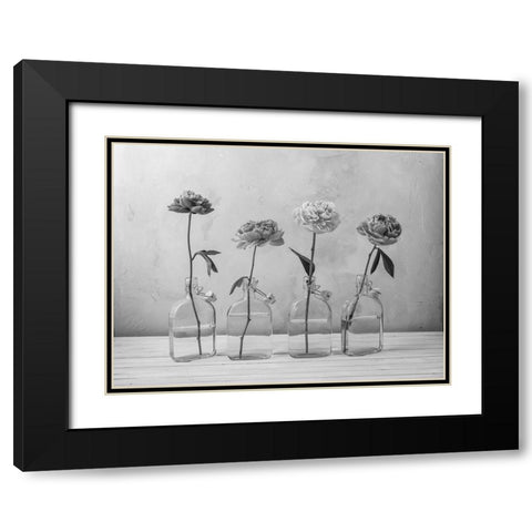 Peonies in glass bottles Black Modern Wood Framed Art Print with Double Matting by Frank, Assaf