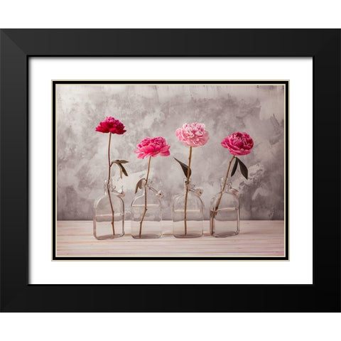 Peonies in glass bottles Black Modern Wood Framed Art Print with Double Matting by Frank, Assaf