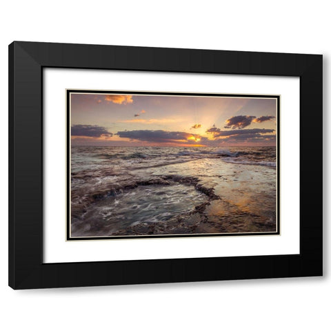 Evening view of tranquil beach Black Modern Wood Framed Art Print with Double Matting by Frank, Assaf