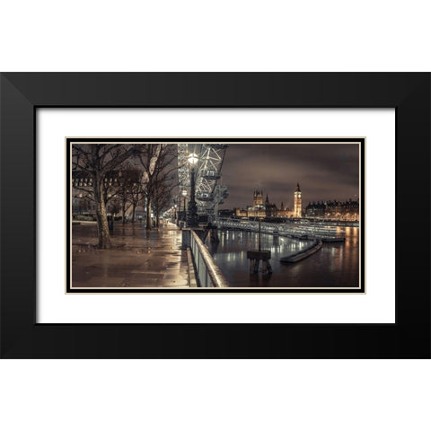 London cityscape in evening Black Modern Wood Framed Art Print with Double Matting by Frank, Assaf