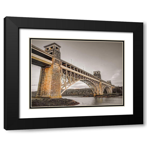 Britania bridge in Conwy-North Wales Black Modern Wood Framed Art Print with Double Matting by Frank, Assaf